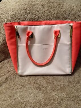 Ted Baker Coral and Pink Tote with Gold Accents